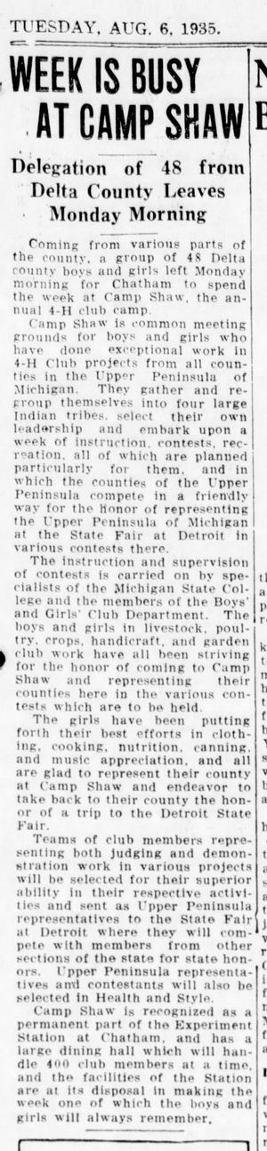 Camp Shaw - Aug 6 1935 Article (newer photo)